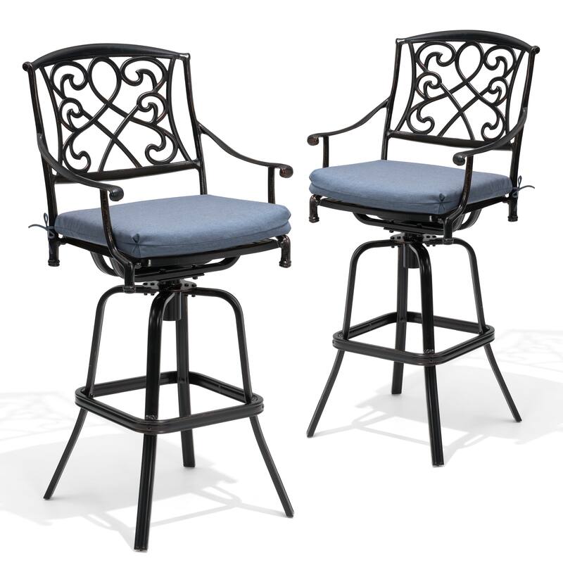 Outdoor Patio Aluminum Swivel Bar Stool with Sunbrella Cushion - SpectrumDenim - 2-Piece
