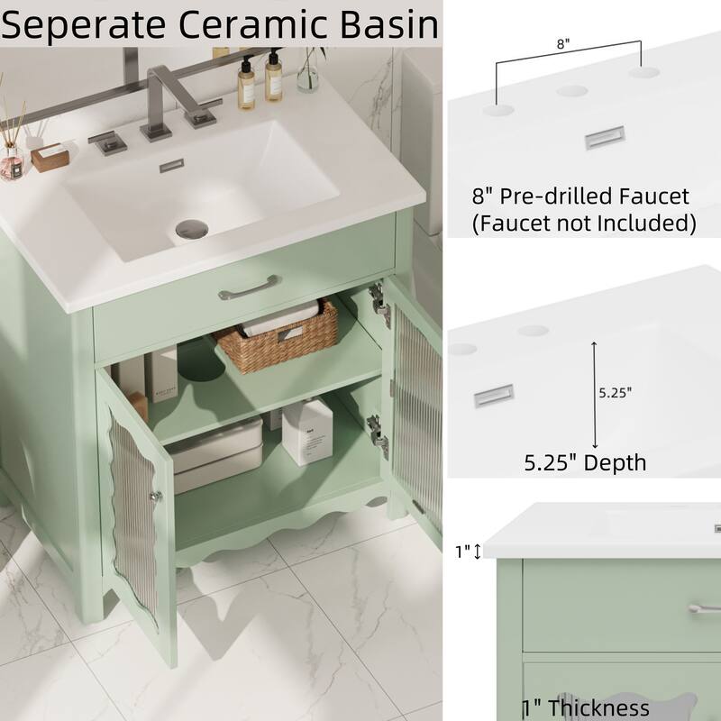 Christopher Knight Home - Alaric 31" Bathroom Vanity with Ceramic Sink and Tempered Glass Door