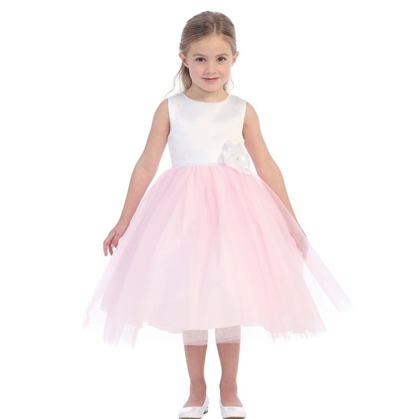 Little S Pink White Fl Accented Glitter Tulle Flower Little S Pink White Fl Accented Glitter Tulle Flower Dress