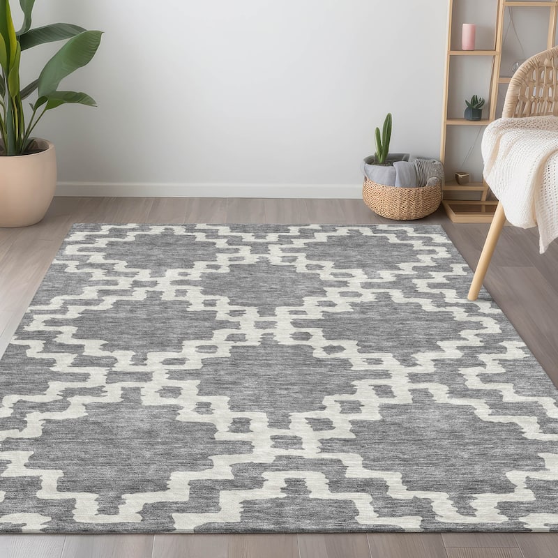 Machine Washable Indoor/ Outdoor Chantille Geo Trellis Rug