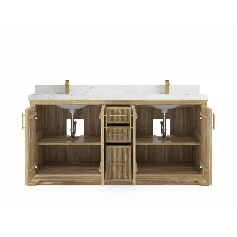 Willow Collections 72 x 22 Alys Solid Teak Wood Double Sink Bathroom Vanity with Quartz or Marble Countertop
