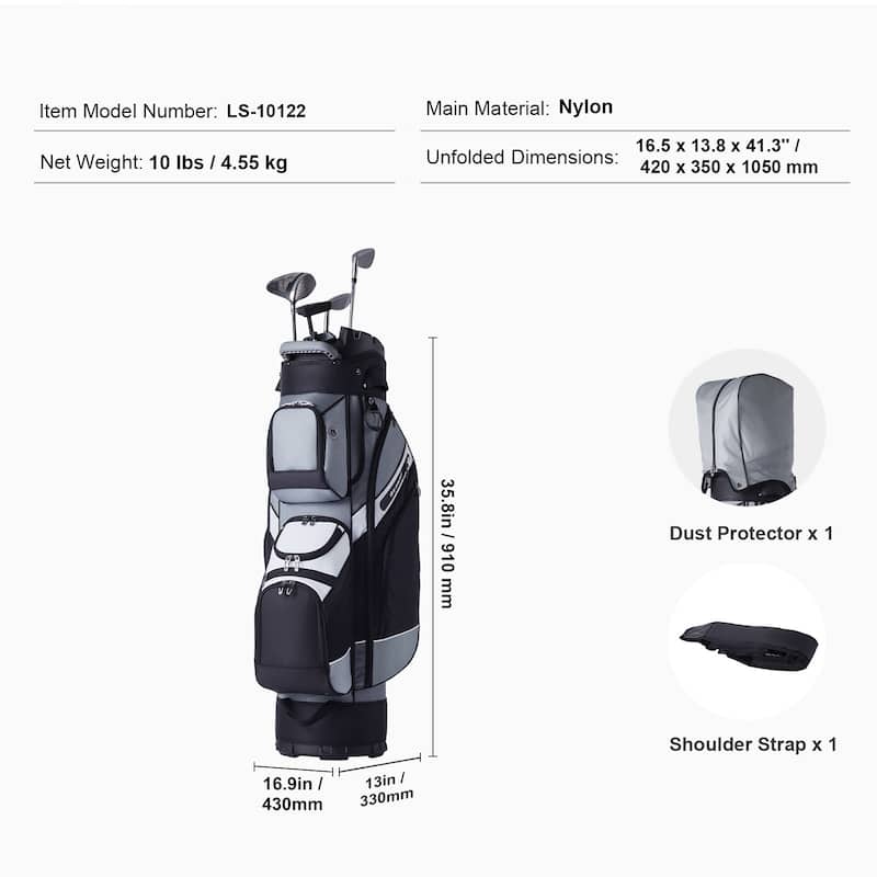Golf Cart Bag with 14 Way Organizer Divider Top, Durable Golf Bags with Handles & Dust Cover & Detachable Straps for Men & Women