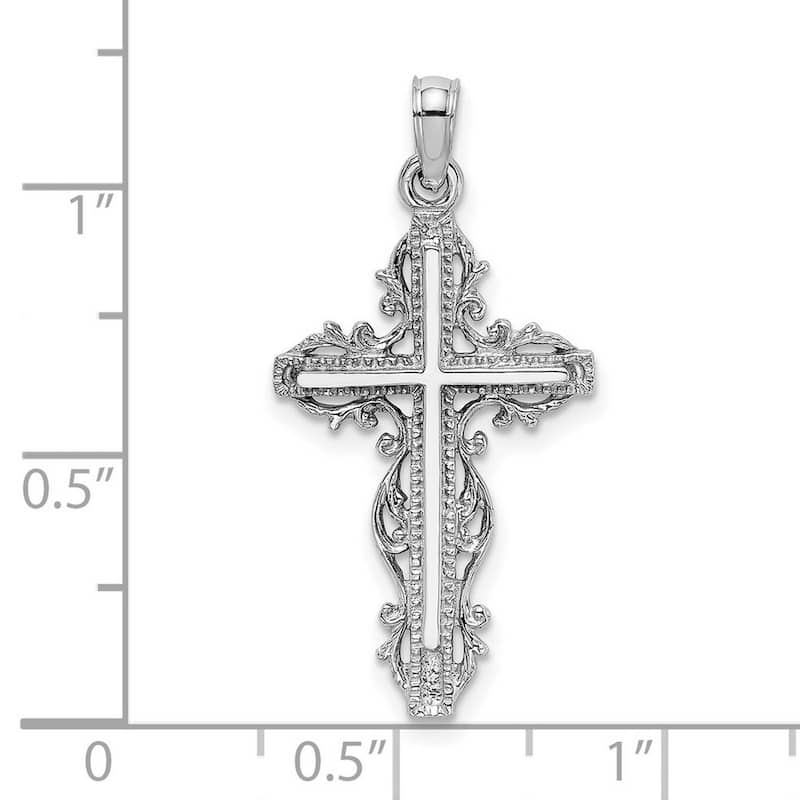 Curata 14k White Gold Beaded Lace Trim Cross Pendant Necklace 18mm x 24mm