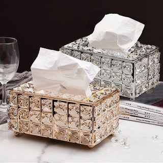 Crystal Tissue Cover Napkin Holder Golden Tissue Box Cover - Bed