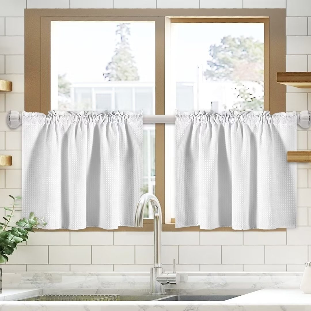 Pleated Windowpane Plaid Cafe Curtain , Tier Curtains, Kitchen Curtains,  Bathroom Curtains , Window Treatments, Farmhouse 