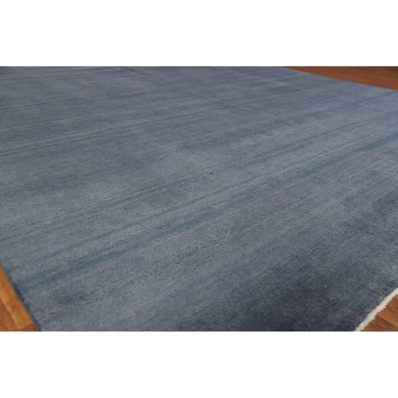 Hand Knotted Oriental 100% Wool Carpet Modern Solid Navy Blue & Blues Gabbeh Area Rug - 12' 0'' X 9' 5''
