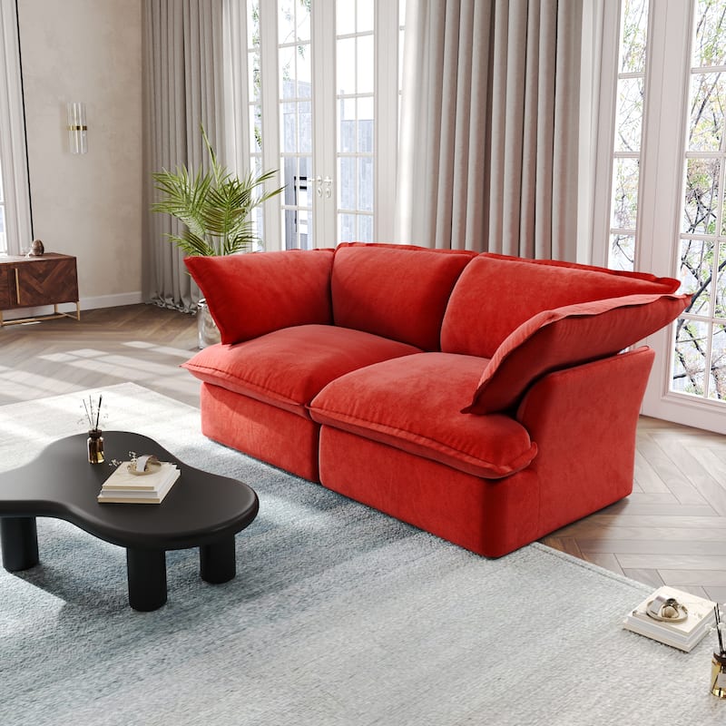 Modular Sectional Sofa Couches, 82.66" Velvet Loveseat Sofa with Ottoman