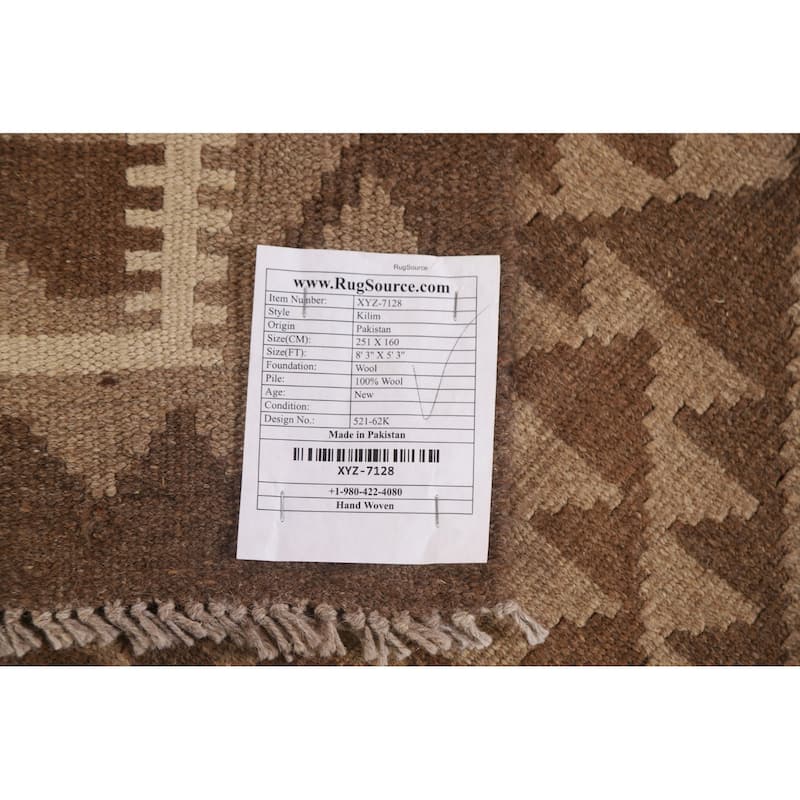 Reversible Kilim Oriental Area Rug Hand-woven Tribal Brown Wool Carpet - 5'3" x 8'3"