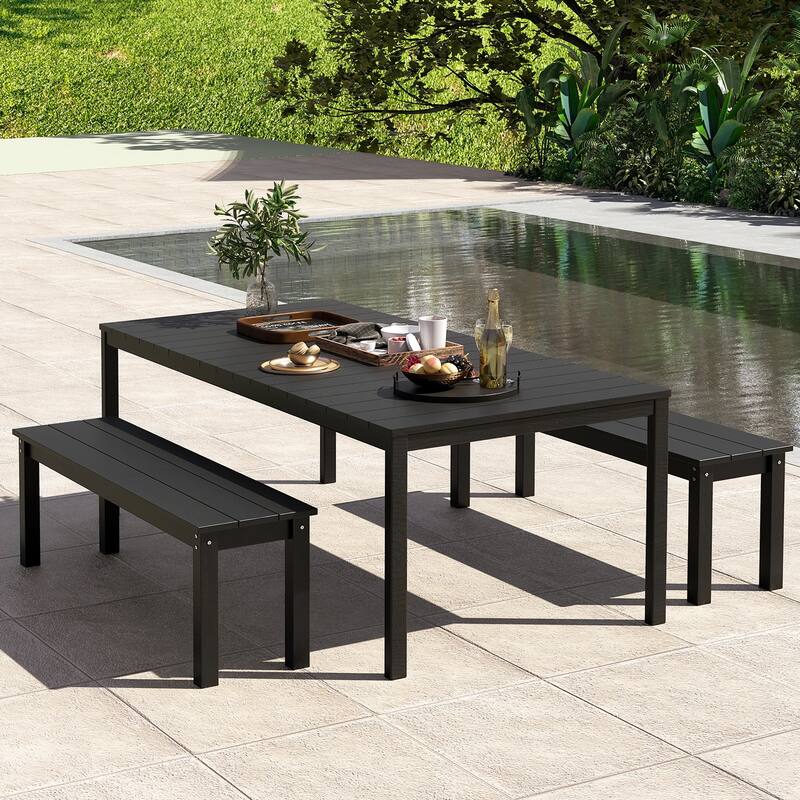 Gymax 55'' HDPE Outdoor Bench for 2-3 People Weatherproof Backless