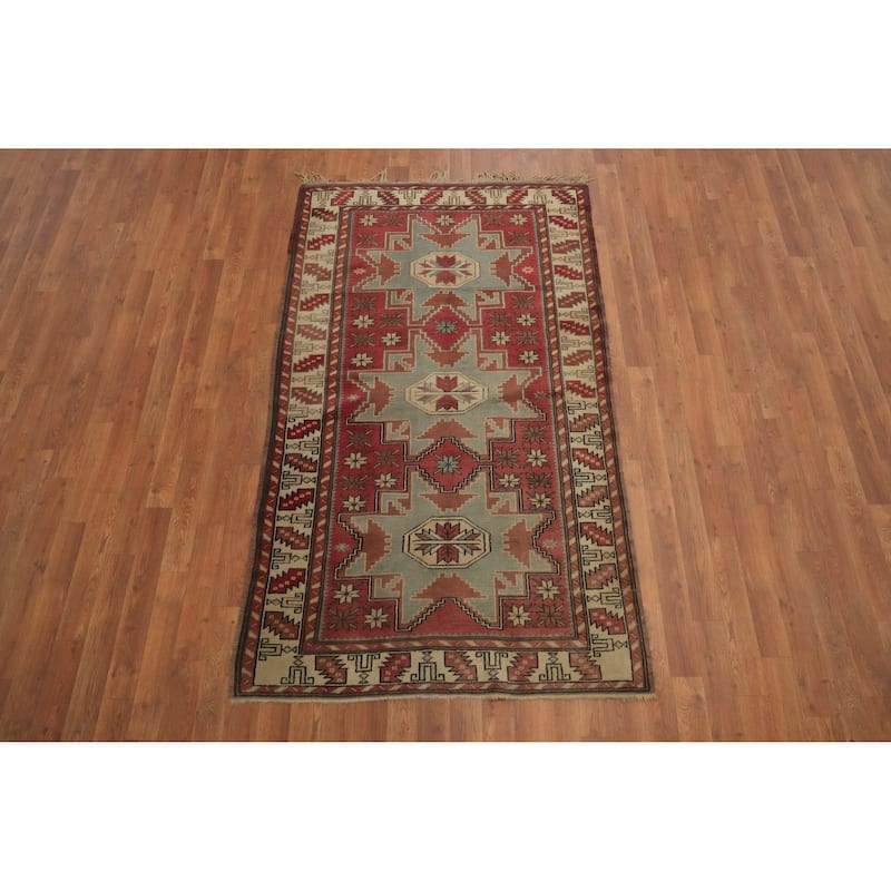 Hand Knotted Oriental 100% Wool Carpet Traditional Geometric Red Kazak Area Rug - 6' 4'' X 3' 9''