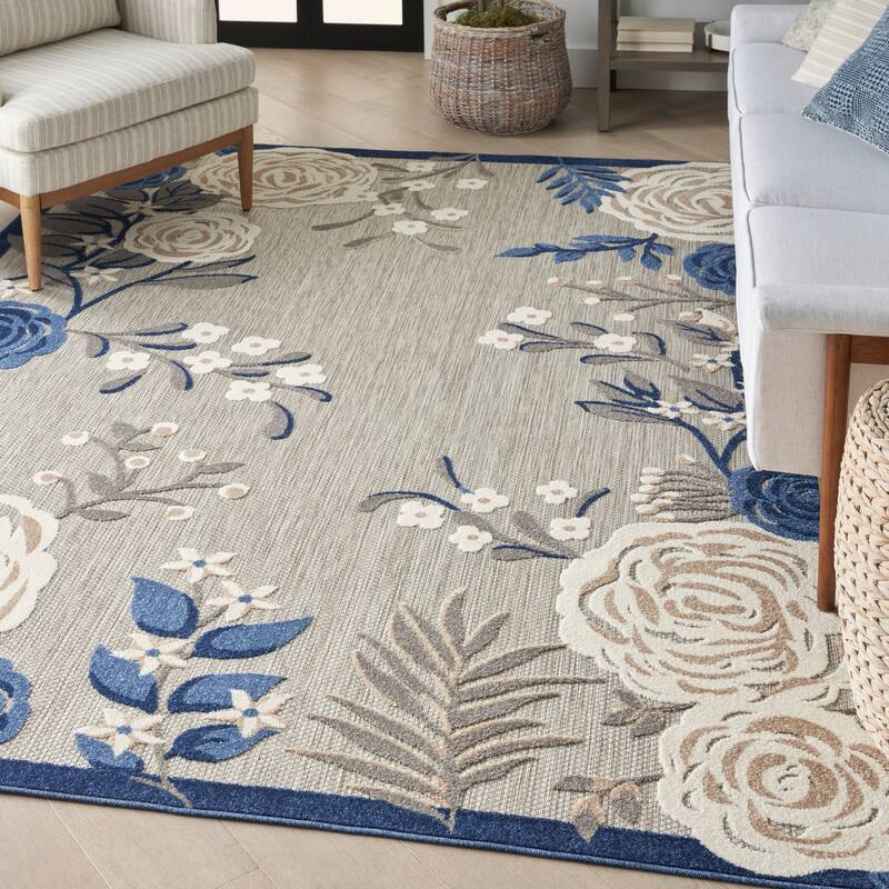 Nourison Aloha Indoor/Outdoor Floral Area Rug - 3'6" x 5'6" - Blue