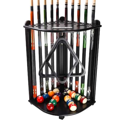 GSE™ 10-Pool Cue Wooden Corner-Style Billiard Pool Cue Rack. Floor Stand Pool Cue Stick Holder