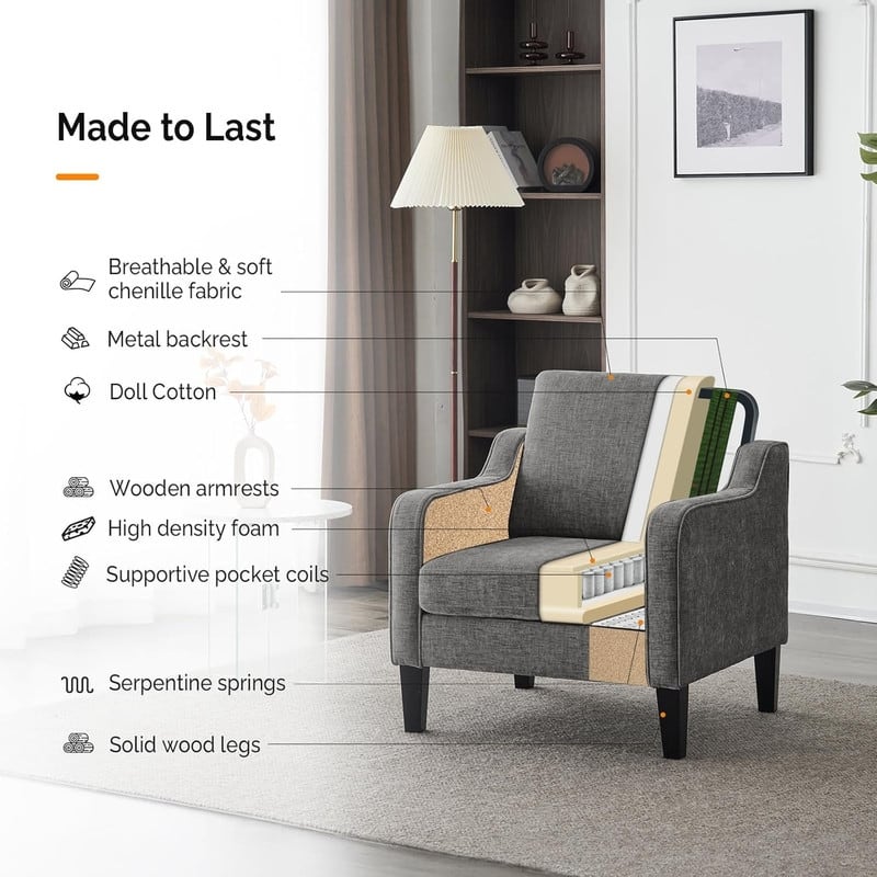 VINGLI Mid Century Modern Fabric Accent Chair