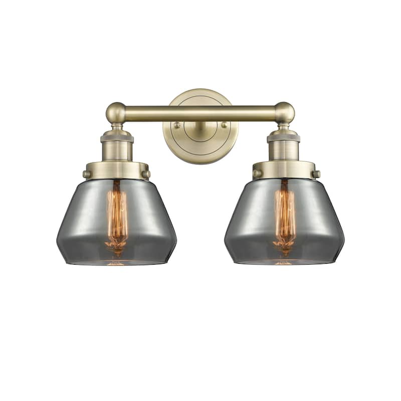 Innovations Lighting 616-2W-10-16 Fulton Vanity Fulton 2 Light 16" - Antique Brass / Plated Smoke