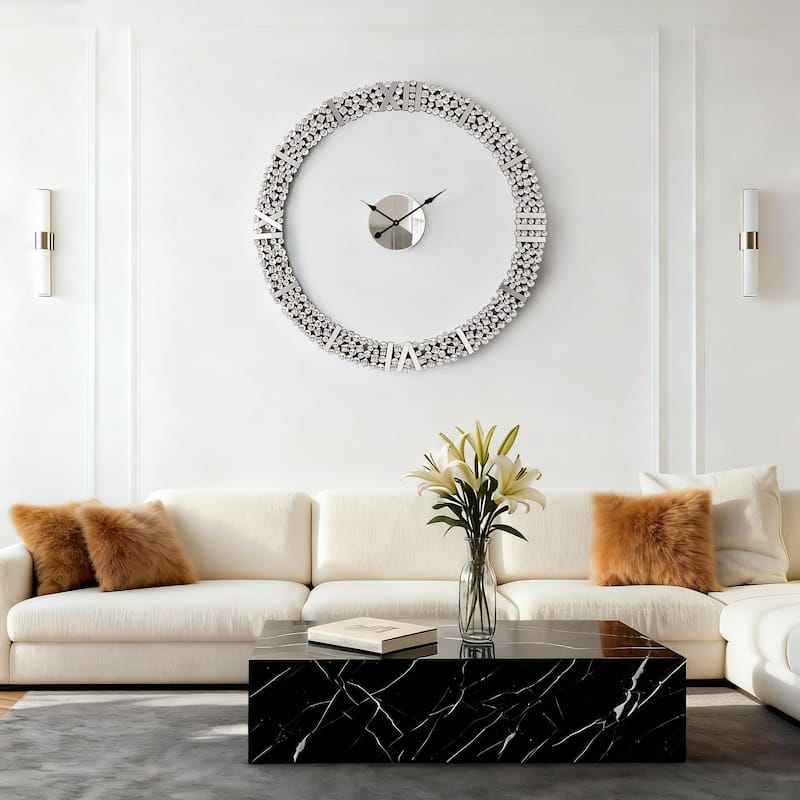 Foldable-Frame Round Wall Clock Adorned with Crystals
