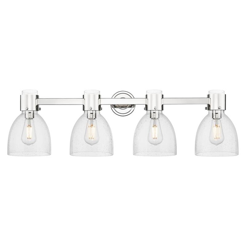 Innovations Lighting Downtown Urban - Lawton Bell - 4 Light 34" Wall-Mounted Bath Vanity Light - Polished Nickel, Seedy