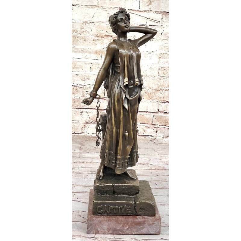 Captive Woman Awaits Her Savior - Bronze Sculpture Statue By Villanis On Marble Base