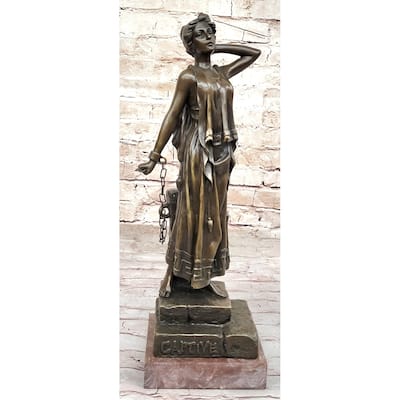 Captive Woman Awaits Her Savior - Bronze Sculpture Statue By Villanis On Marble Base