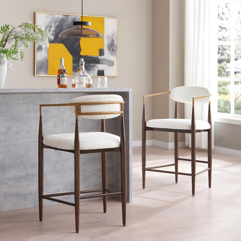 Christopher Knight Home Elmore Fabric and Iron 25-Inch Tall Counter Stools (Set of 2) - Beige/Coffee Gold/Gold