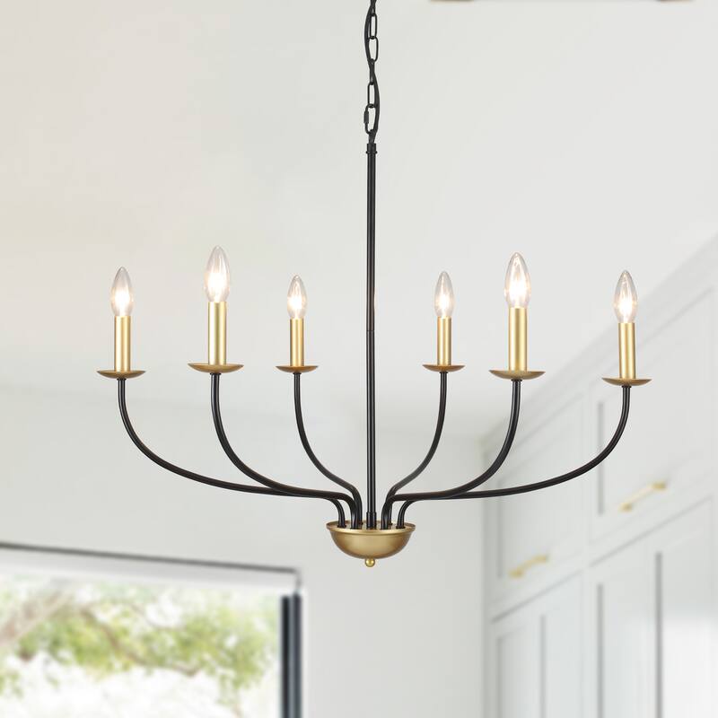 6-Light Farmhouse Candle Chandelier Modern Hanging Lamp for Living Room Kitchen Hallway Entryway - N/A - Black+Spray Gold