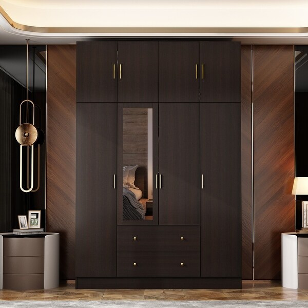 4 Door Wardrobe Large Storage Cabinet Armoire with Mirror and 2 Drawer On Sale Bed Bath Beyond 36662677