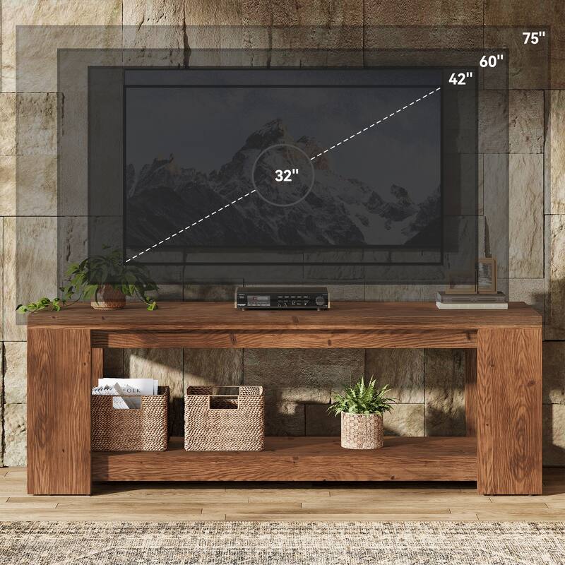 63-Inch TV Stand, Solid Wood Television Stand for 55/60/65/75-Inch TV