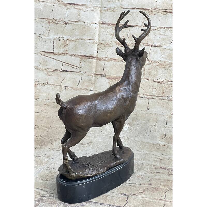 Signed Villanis Male Deer Buck Hunting Bronze Sculpture Marble Figurine Figure