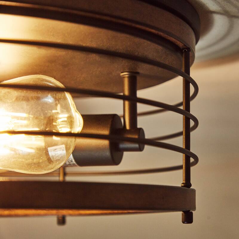 2 Light 13" Caged Drum Flush Mount - 13"x5.85"