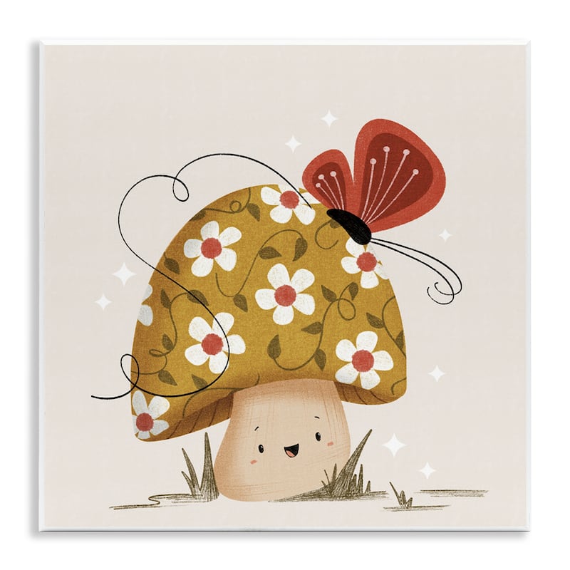 Stupell Happy Mushroom & Butterfly Wall Plaque Art Design By Sarah Hickman - 12 x 12