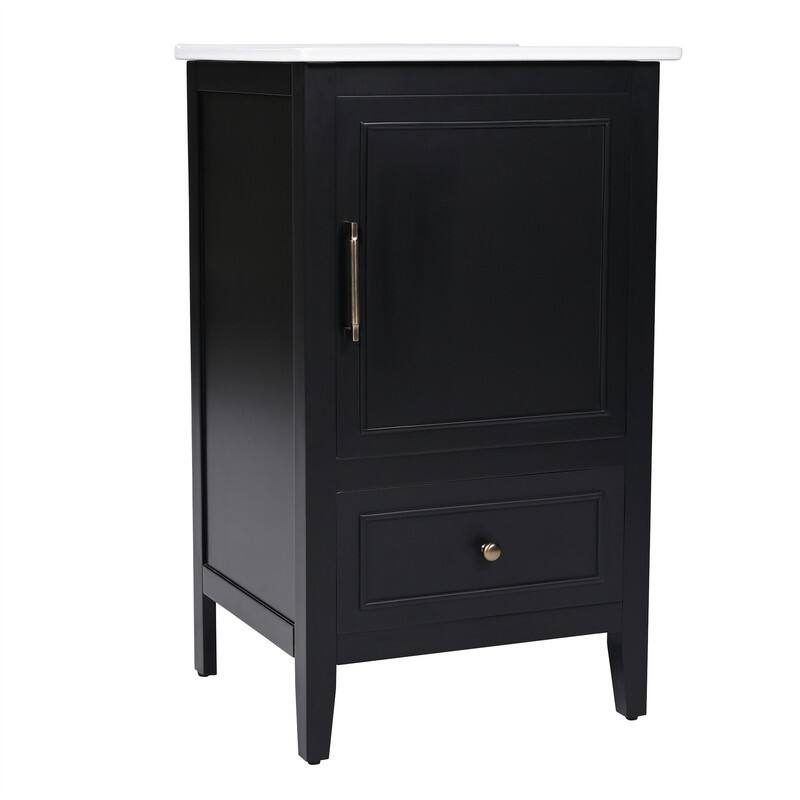 20" Bathroom Vanity with Ceramic Sink Combo, Freestanding Bathroom Storage Cabinet with 1 Door, 1 Storage Drawer and Door Shelf