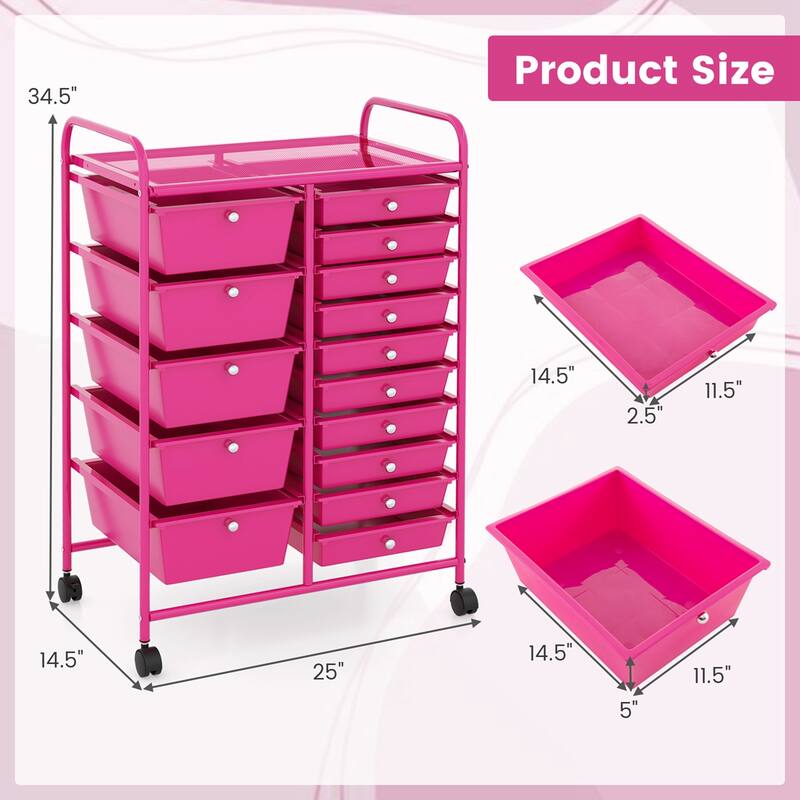 Costway 15 Drawer Rolling Storage Cart Tools Scrapbook Paper Office - See Details