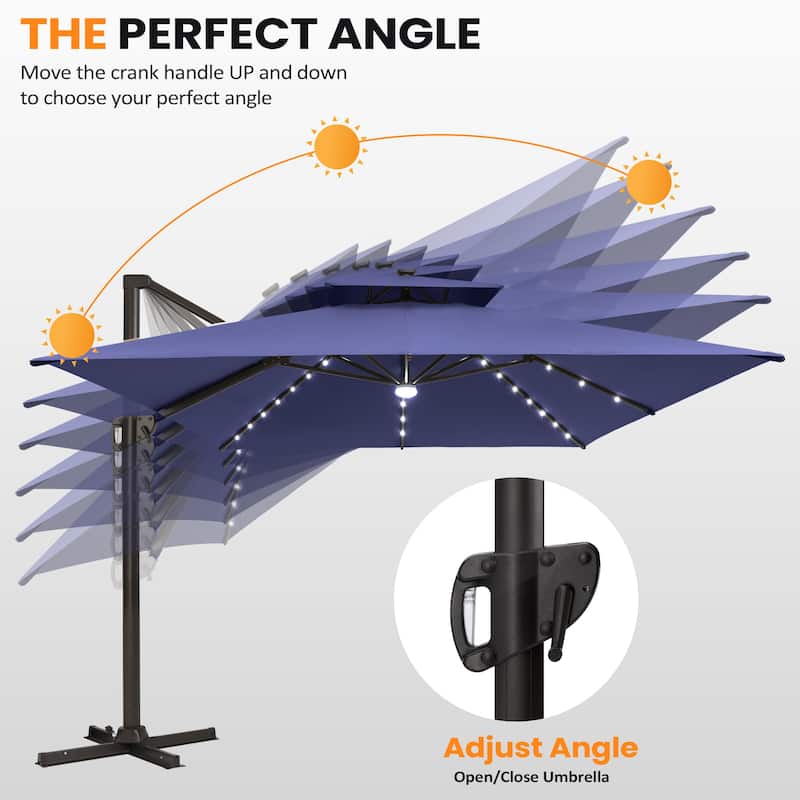 VredHom 10X13 FT Outdoor Cantilever Patio Umbrella Solar LED Light