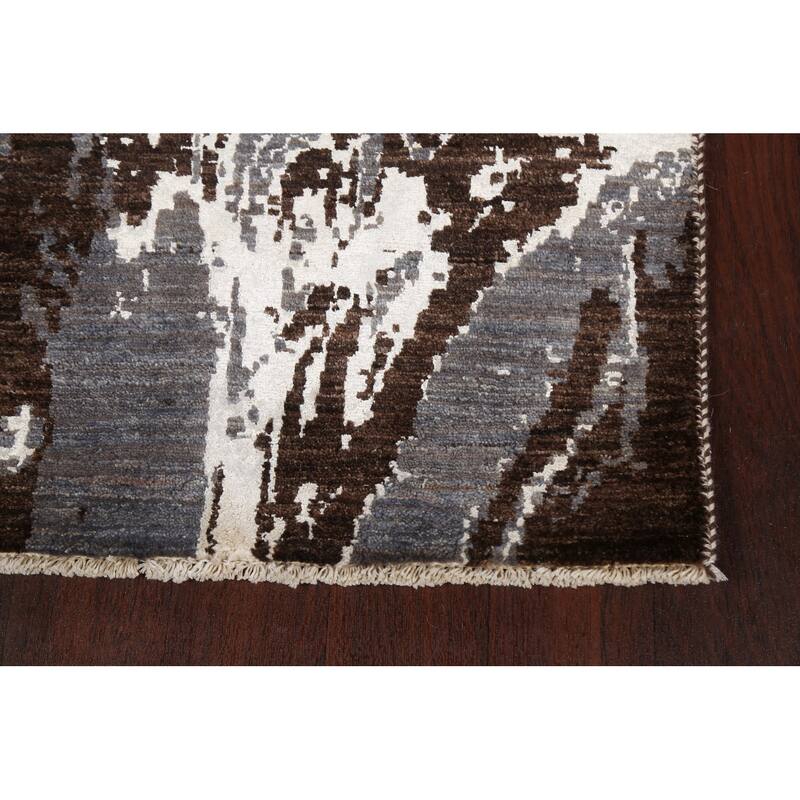 Wool/ Silk Modern Vegetable Dye Abstract Oriental Runner Rug Handmade - 3'0" x 12'3"