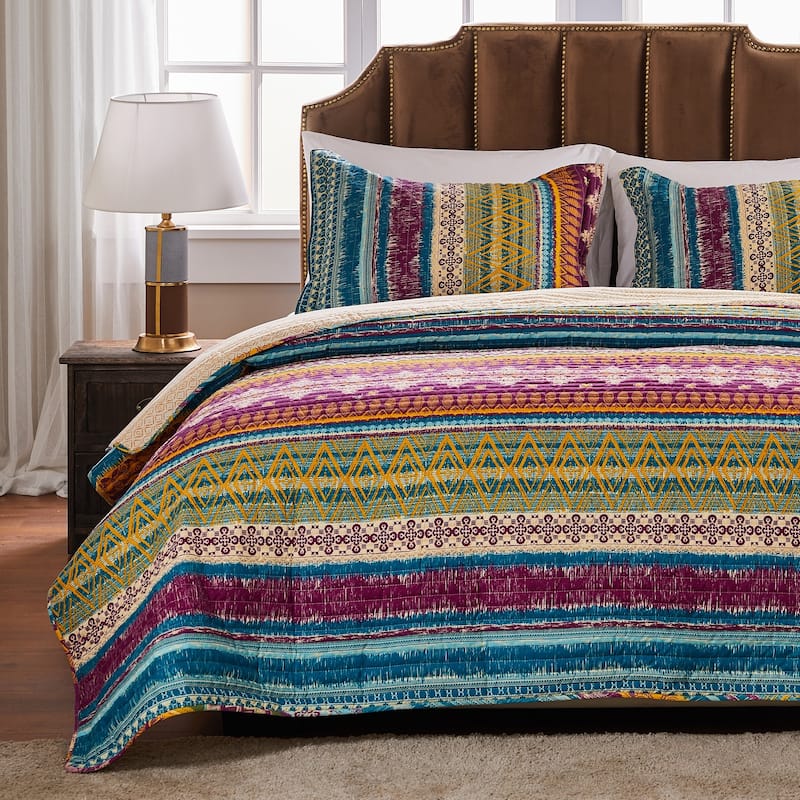 Greenland Home Fashions Southwest 100% Cotton Native Motif Reversible Quilt Set - Siesta - Twin - Twin XL