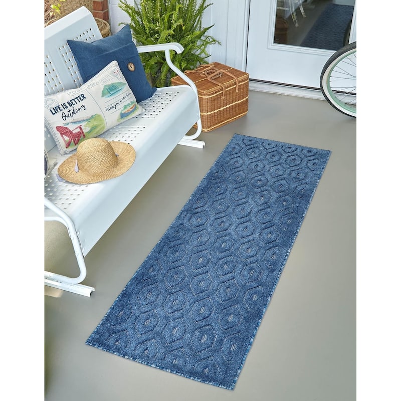 Outdoor Haversham Collection Area Rug - Navy Blue - 2'x8'