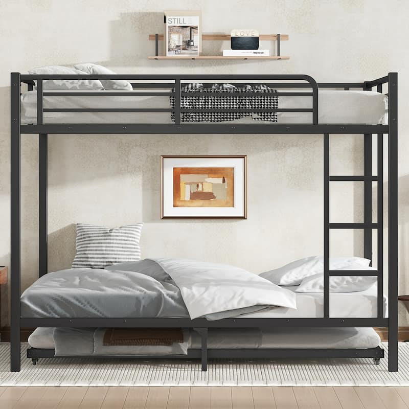 Black Metal Bunk Bed with Twin Size Trundle