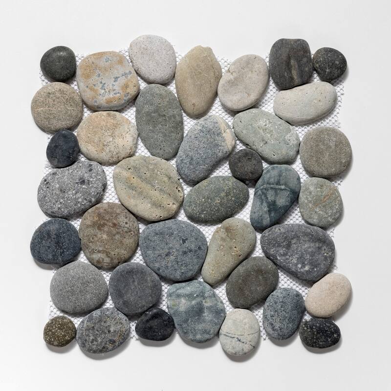 Classic Pebble 11 in. x 11 in. Mesh-Mounted Mosaic Wall and Floor Tile - River Grey - 11 in. x 11 in.