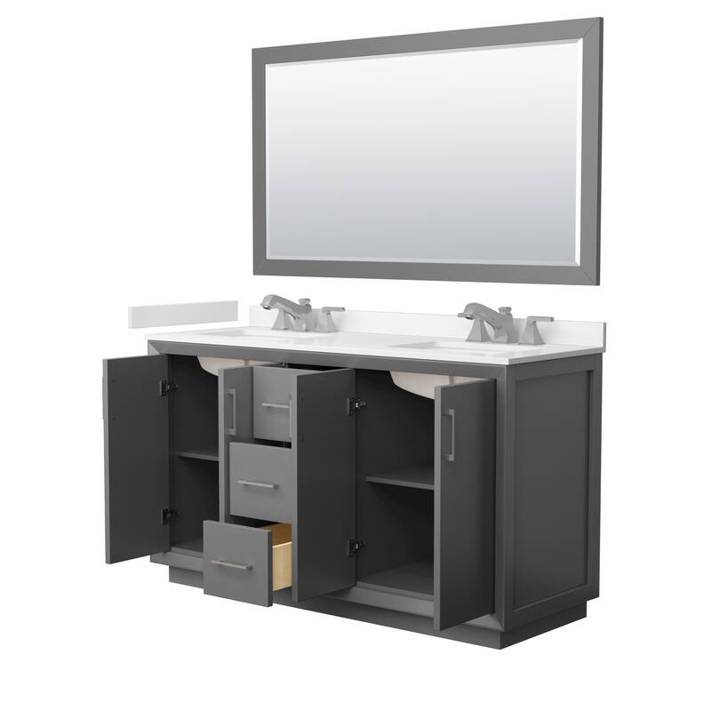 Strada 60-inch Double Vanity, Quartz Top, 58-inch Mirror