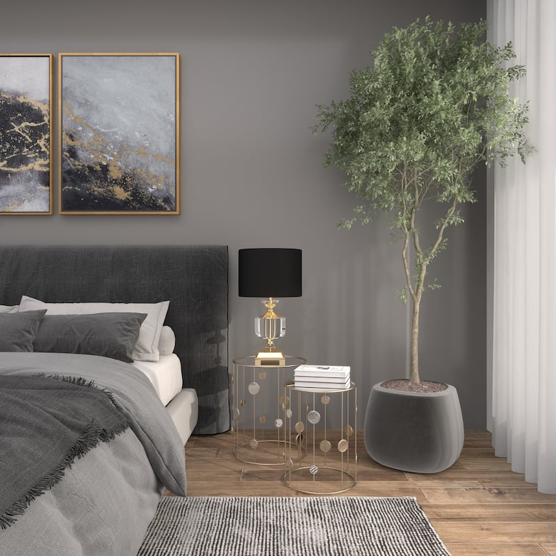 Gold Metal Open Frame Accent Table with Mirrored Glass Top and Circular Accents (Set of 2)