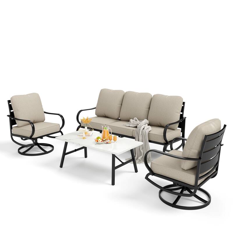 MAISON ARTS 5/7/9-Seat Patio Conversation Set, Outdoor Sofa Set with Single Sofa Chairs, 3-Seater Sofa, Ottoman and Coffee Table