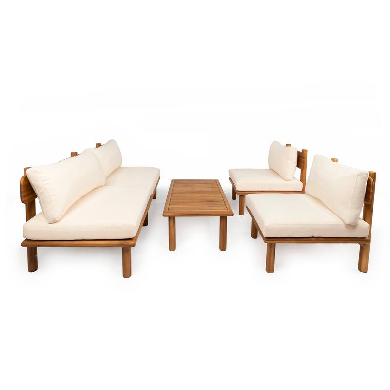 Christopher Knight Home - Gabriel 4-Piece Outdoor Acacia Wood Patio Seating Set with Water-Repellent Cushions