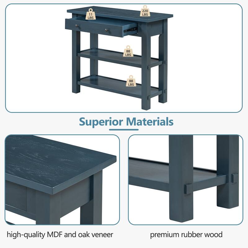 Console Table with Drawer and Two Sturdy Shelves for Entryway, Living Room