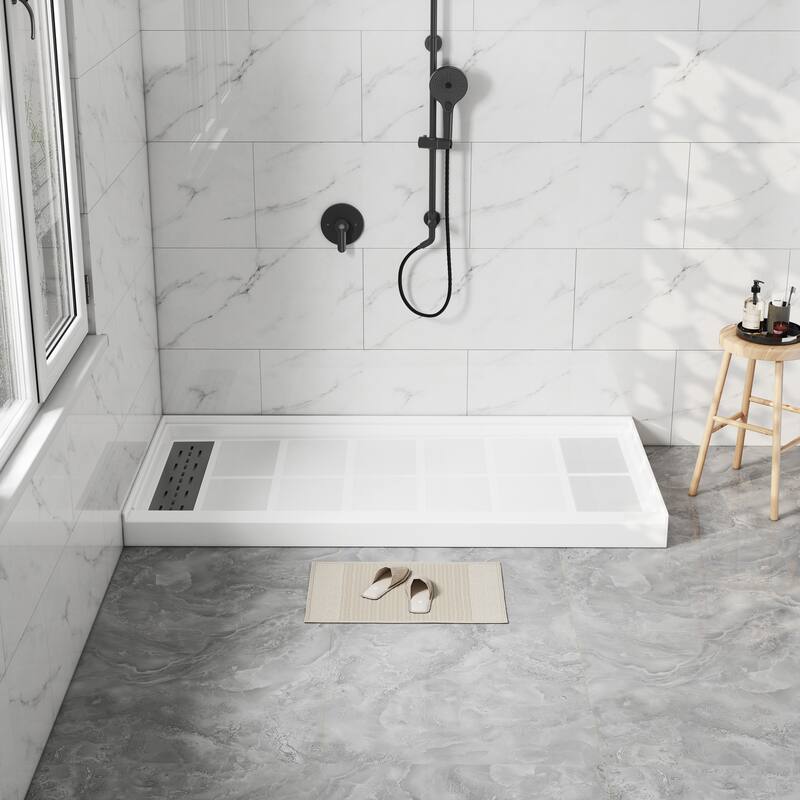 60 in. x 30 in. Elegant White Single Threshold Anti-slip SMC Rectangular Shower Base with Drain and Stainless Steel Drain Cover
