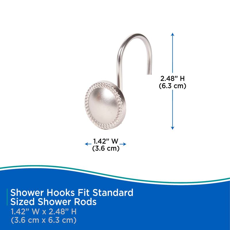Kenney Erin Decorative Shower Curtain Hooks, Set of 12 - Brushed Nickel