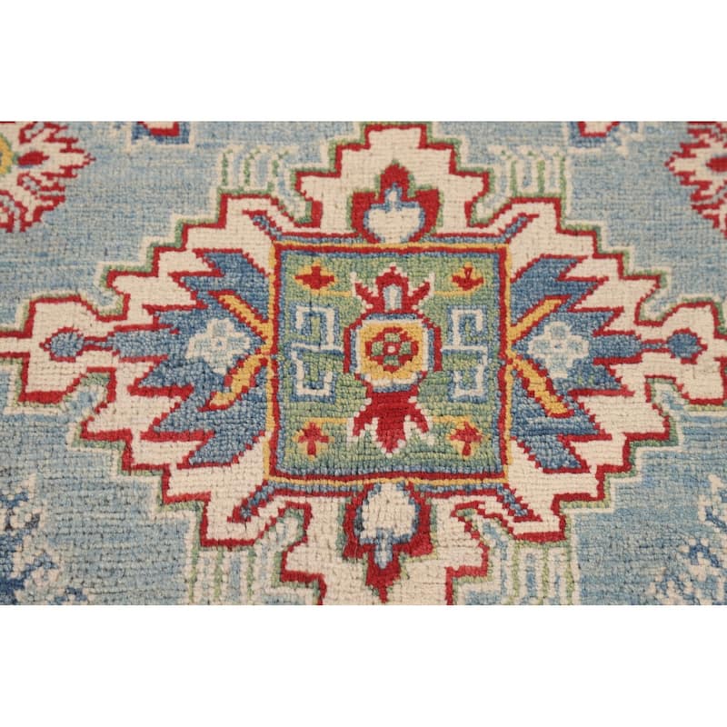 Light Blue Kazak Accent Rug Handmade Wool Carpet - 3'11" x 6'0"