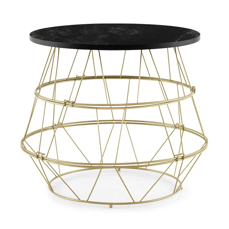 Modern Round Coffee Table with Gold Metal Frame and Storage - 16" x 16" x 15"