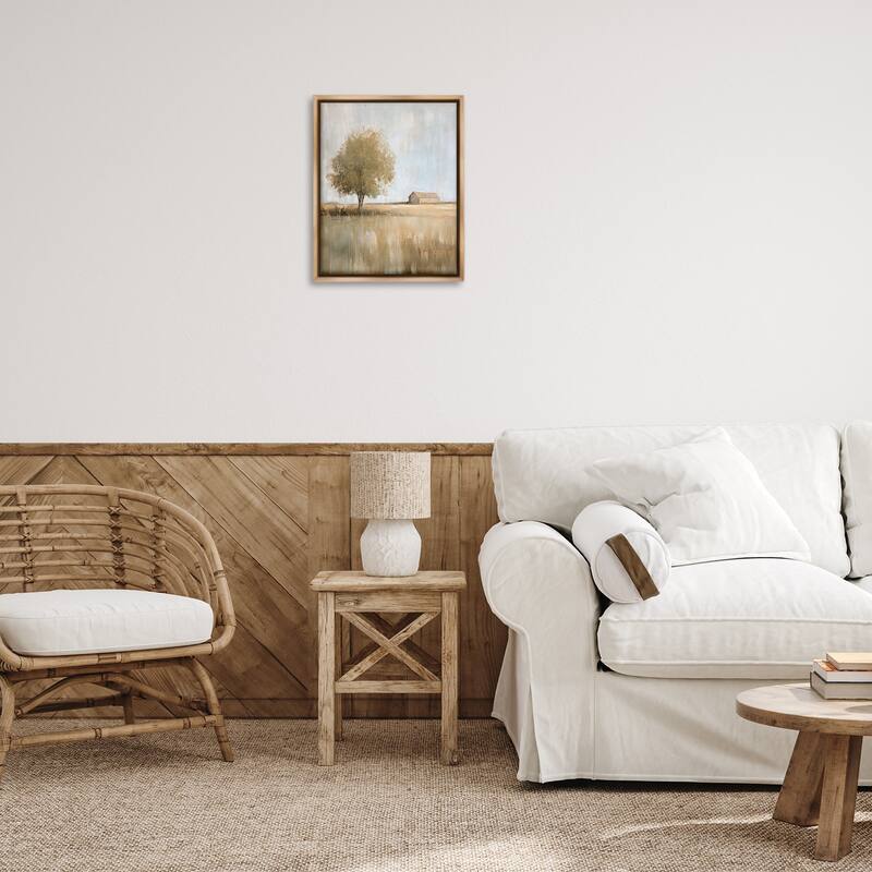Stupell Distant Barn and Lone Tree Framed Floater Canvas Wall Art Design By Petal Prints Design