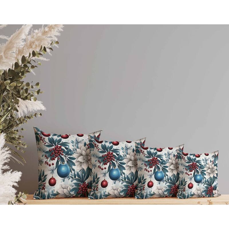 Festive Flurries Indoor/Outdoor Reversible Throw Pillow Blue and Red
