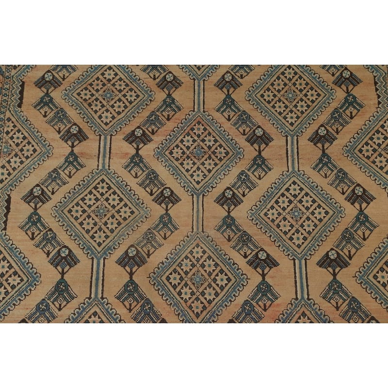 Geometric Bakhtiari Persian Vintage Rug Handmade Orange Wool Carpet - 6'8"x 9'5"