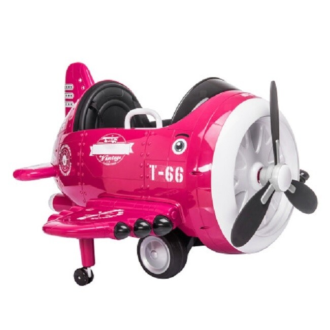 12V Electric Kids Ride on Toy Plane with USB, FM, Wind Driven Propeller, 360 Degree Rotating by 2 Joysticks, Remote Control